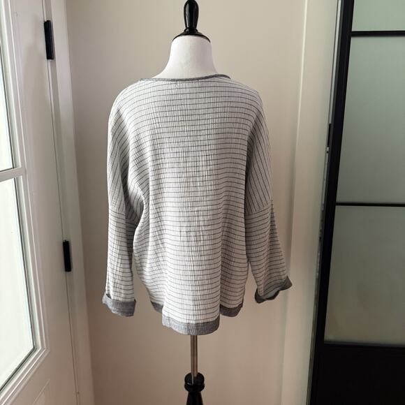 Comfy USA Gray White Striped Tunic Size Large L Boxy Coastal Lagom Lagenlook - Picture 4 of 9
